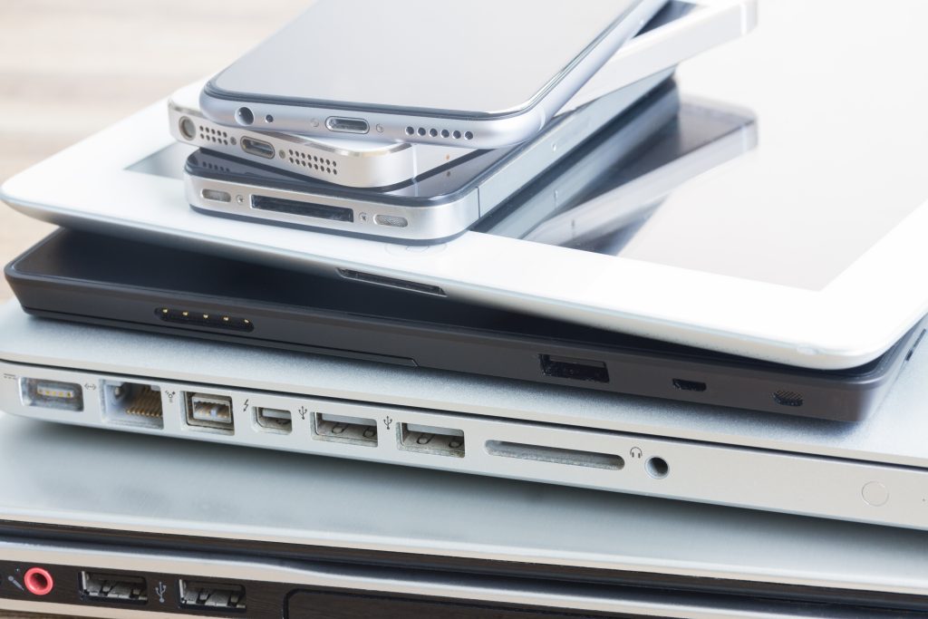 pile of devices for electronic recycling