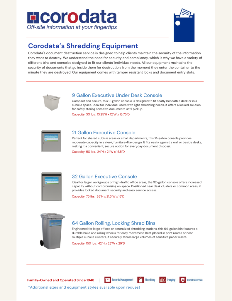 Corodata Bins & Consoles information sheet