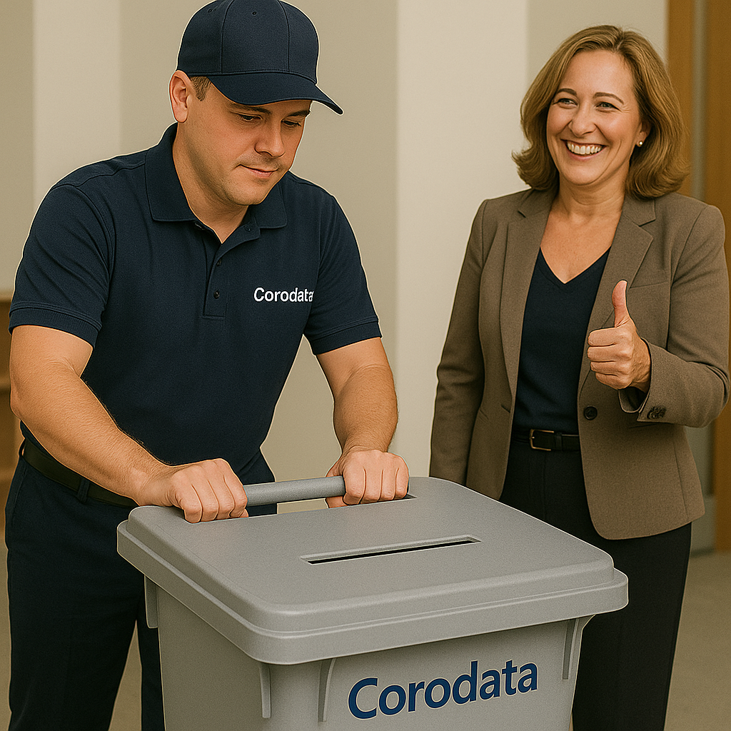 Corodata Shredding Employee With Happy Customer
