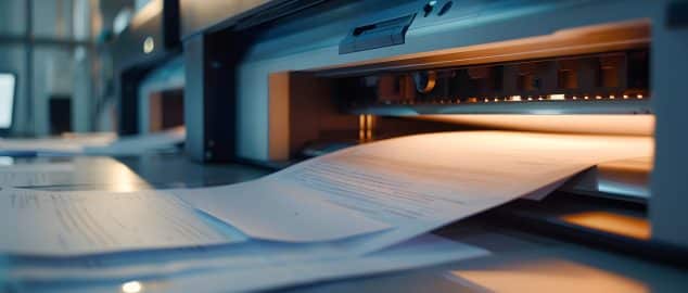 Modern high-speed scanner working hard to digitize a stack of paper documents efficiently and quickly.